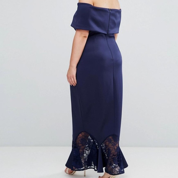 ASOS Curve Scuba Bardot Lace Pephem Maxi Dress - Picture 6 of 6